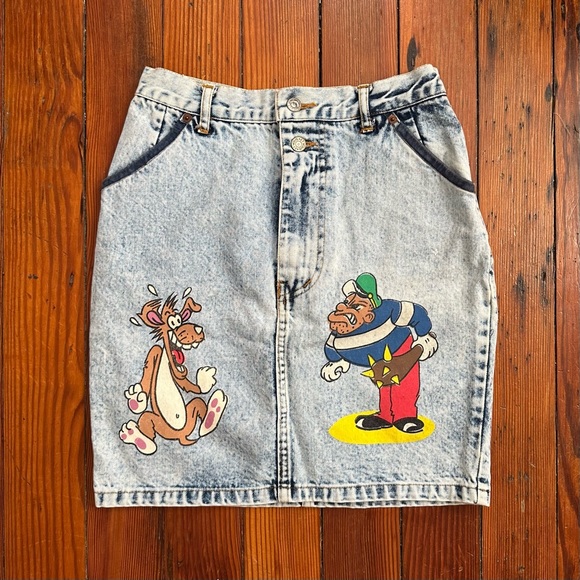 VINTAGE 80s Hysteric Et Vous painted stonewash jean skirt 40EUR 8US - Picture 1 of 7